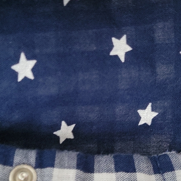 Baby Boden Gingham Check Blue Gray Stars Cotton Snaps Button Down Shirt Sz.3-6mo - Picture 11 of 12